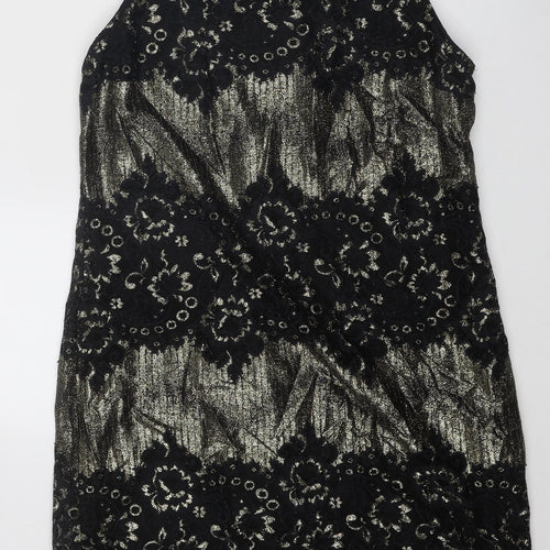 Oasis Womens Black Geometric Polyamide Shift Size 14 Boat Neck Zip - Lace Detail