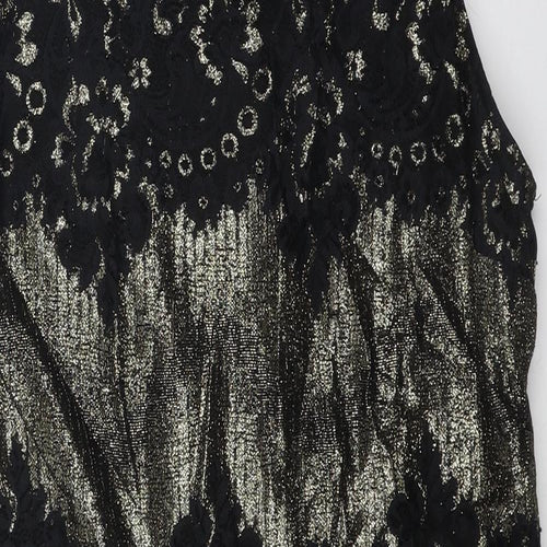 Oasis Womens Black Geometric Polyamide Shift Size 14 Boat Neck Zip - Lace Detail