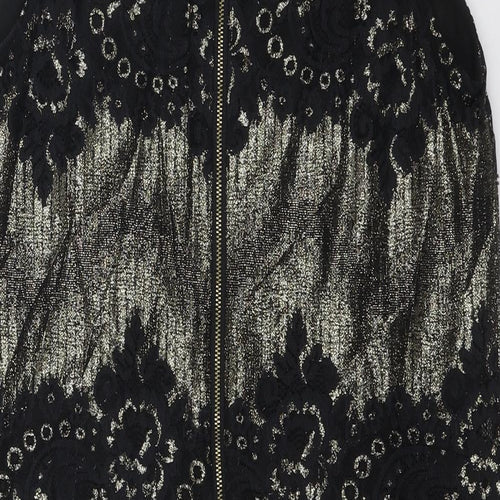 Oasis Womens Black Geometric Polyamide Shift Size 14 Boat Neck Zip - Lace Detail