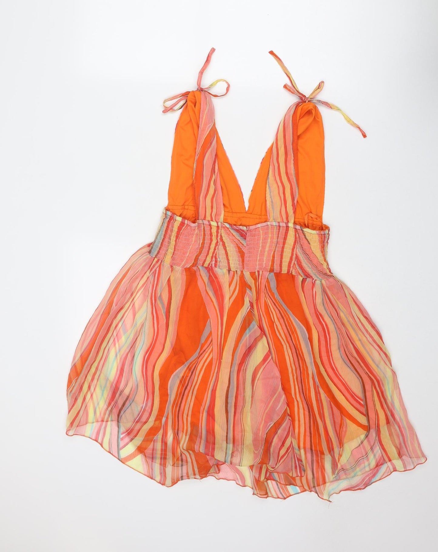 Influence Womens Multicoloured Striped Polyester Mini Size M V-Neck Pullover - Tie Shoulder Detail