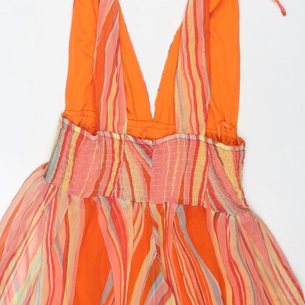 Influence Womens Multicoloured Striped Polyester Mini Size M V-Neck Pullover - Tie Shoulder Detail