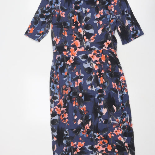 Phase Eight Womens Blue Floral Viscose Sheath Size 14 Scoop Neck Pullover