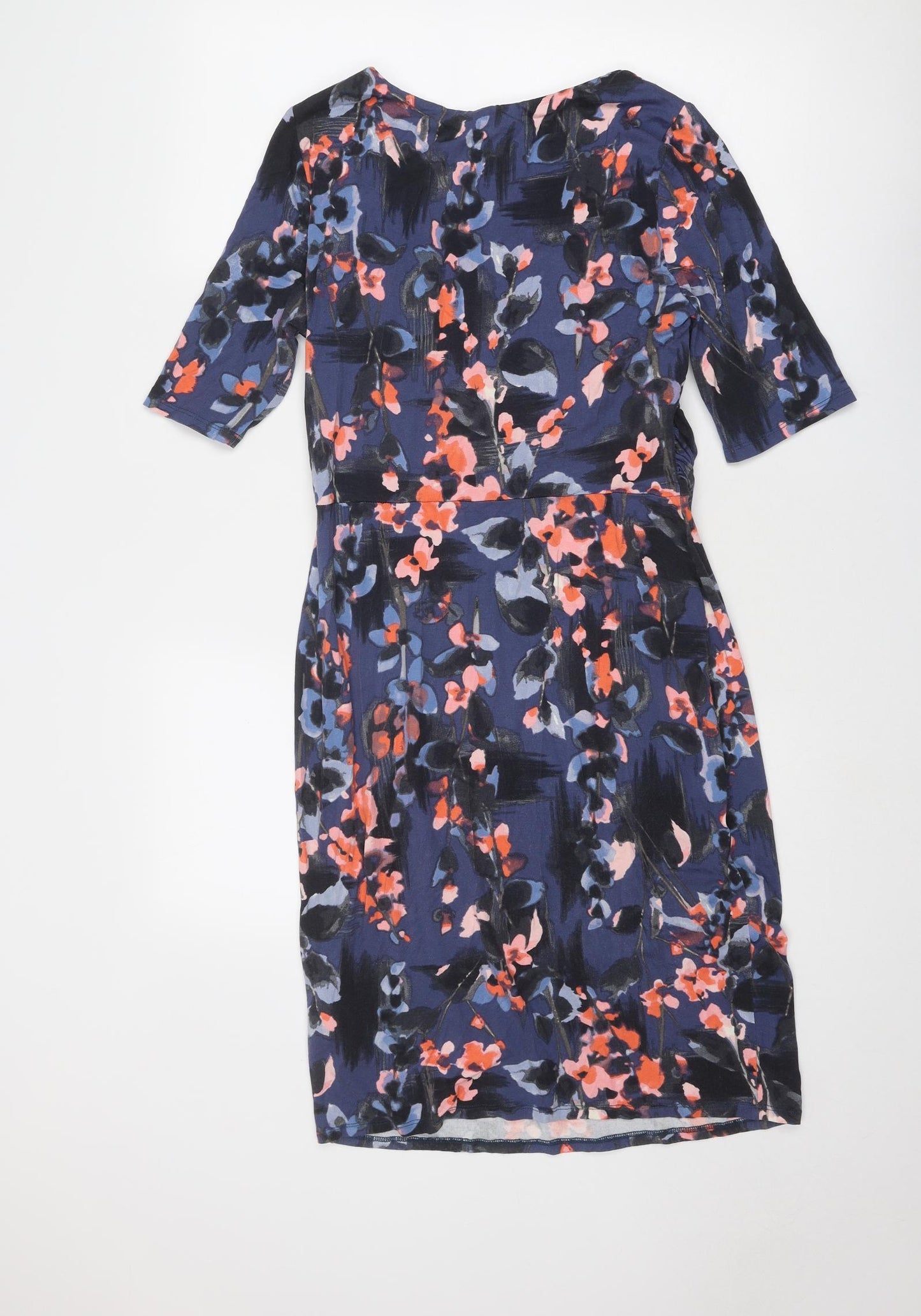 Phase Eight Womens Blue Floral Viscose Sheath Size 14 Scoop Neck Pullover