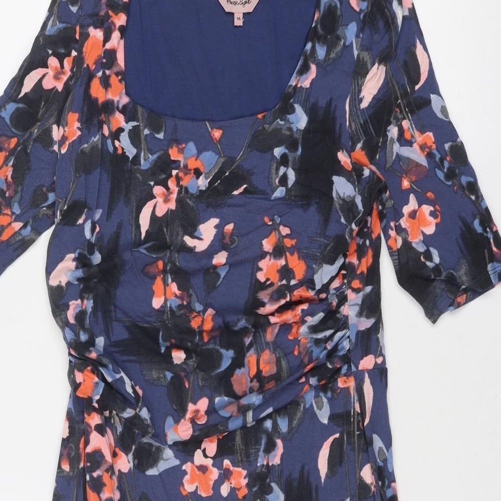 Phase Eight Womens Blue Floral Viscose Sheath Size 14 Scoop Neck Pullover