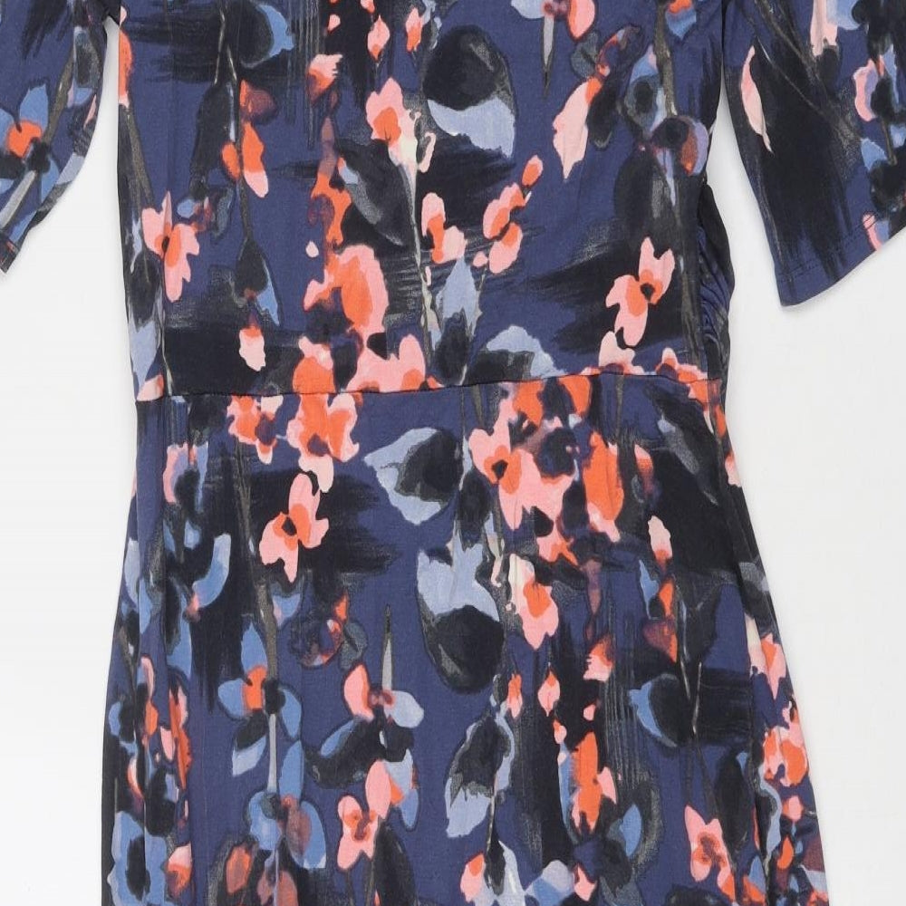 Phase Eight Womens Blue Floral Viscose Sheath Size 14 Scoop Neck Pullover
