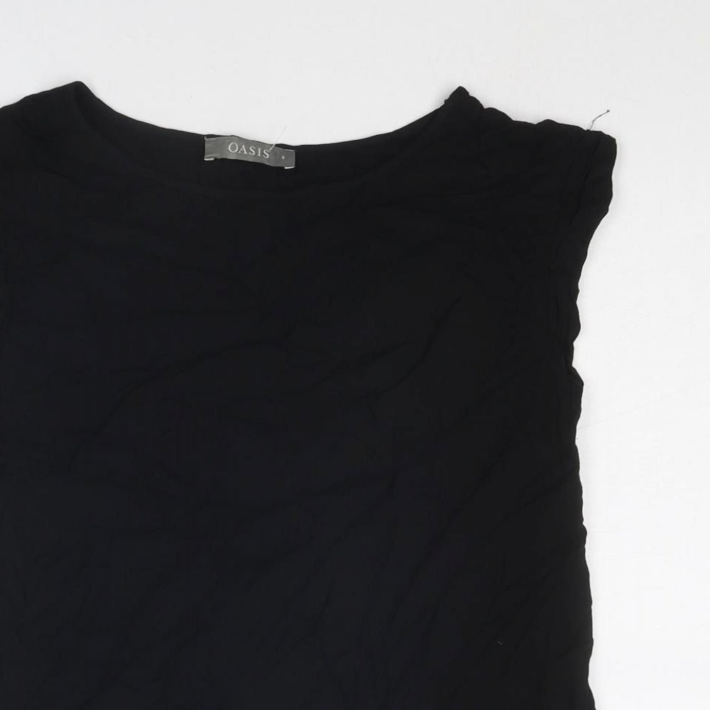 Oasis Womens Black Viscose Basic T-Shirt Size 8 Boat Neck - Crocheted Lace Detail