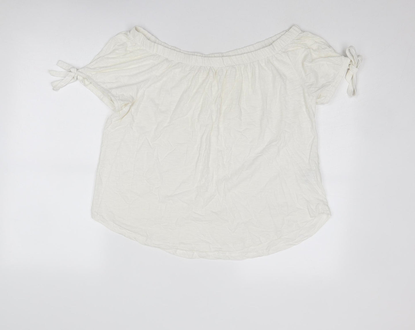 H&M Womens Ivory Cotton Basic Blouse Size M Off the Shoulder - Tie Sleeve Detail