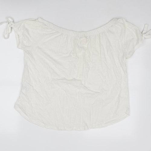 H&M Womens Ivory Cotton Basic Blouse Size M Off the Shoulder - Tie Sleeve Detail