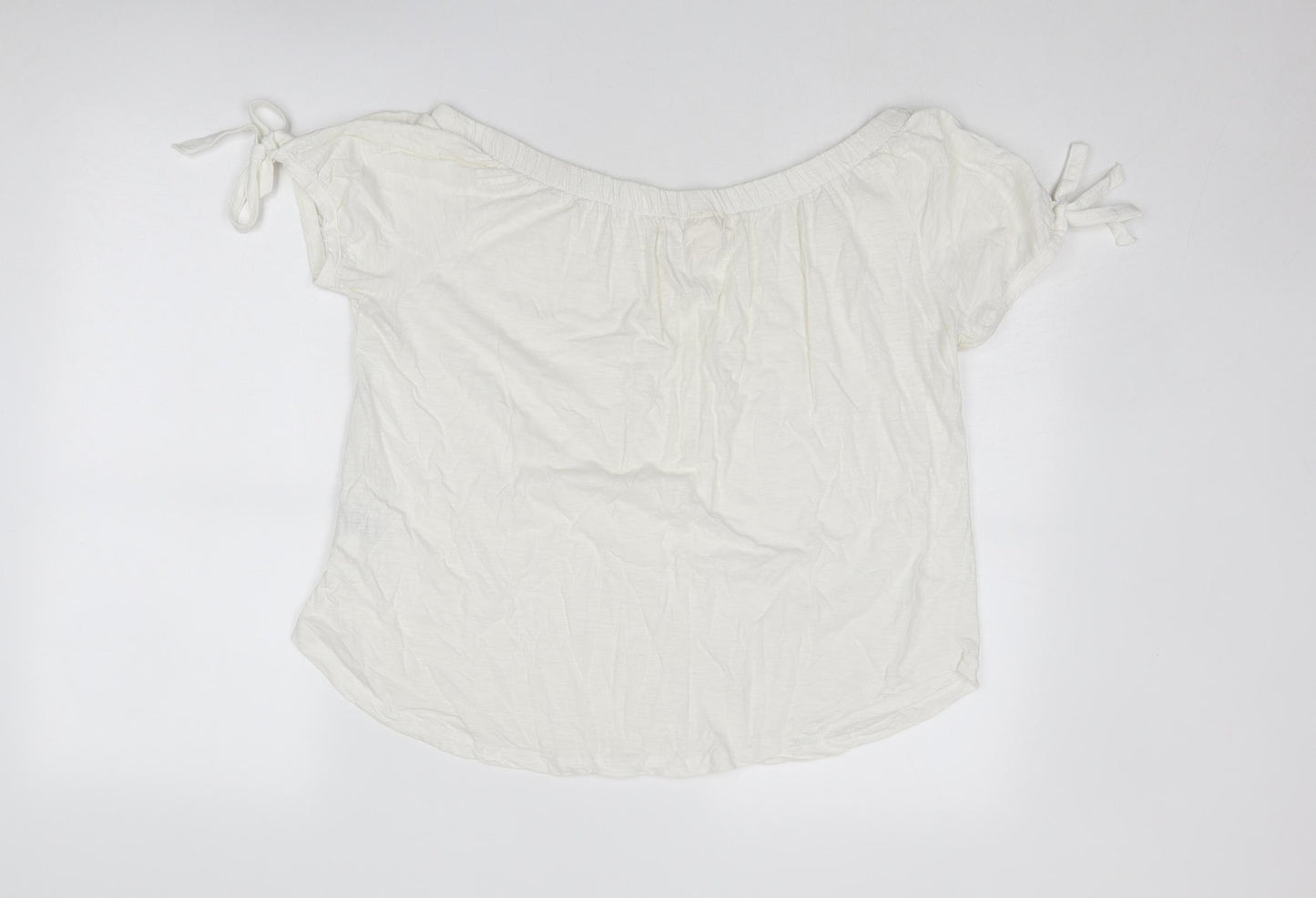H&M Womens Ivory Cotton Basic Blouse Size M Off the Shoulder - Tie Sleeve Detail