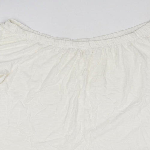 H&M Womens Ivory Cotton Basic Blouse Size M Off the Shoulder - Tie Sleeve Detail