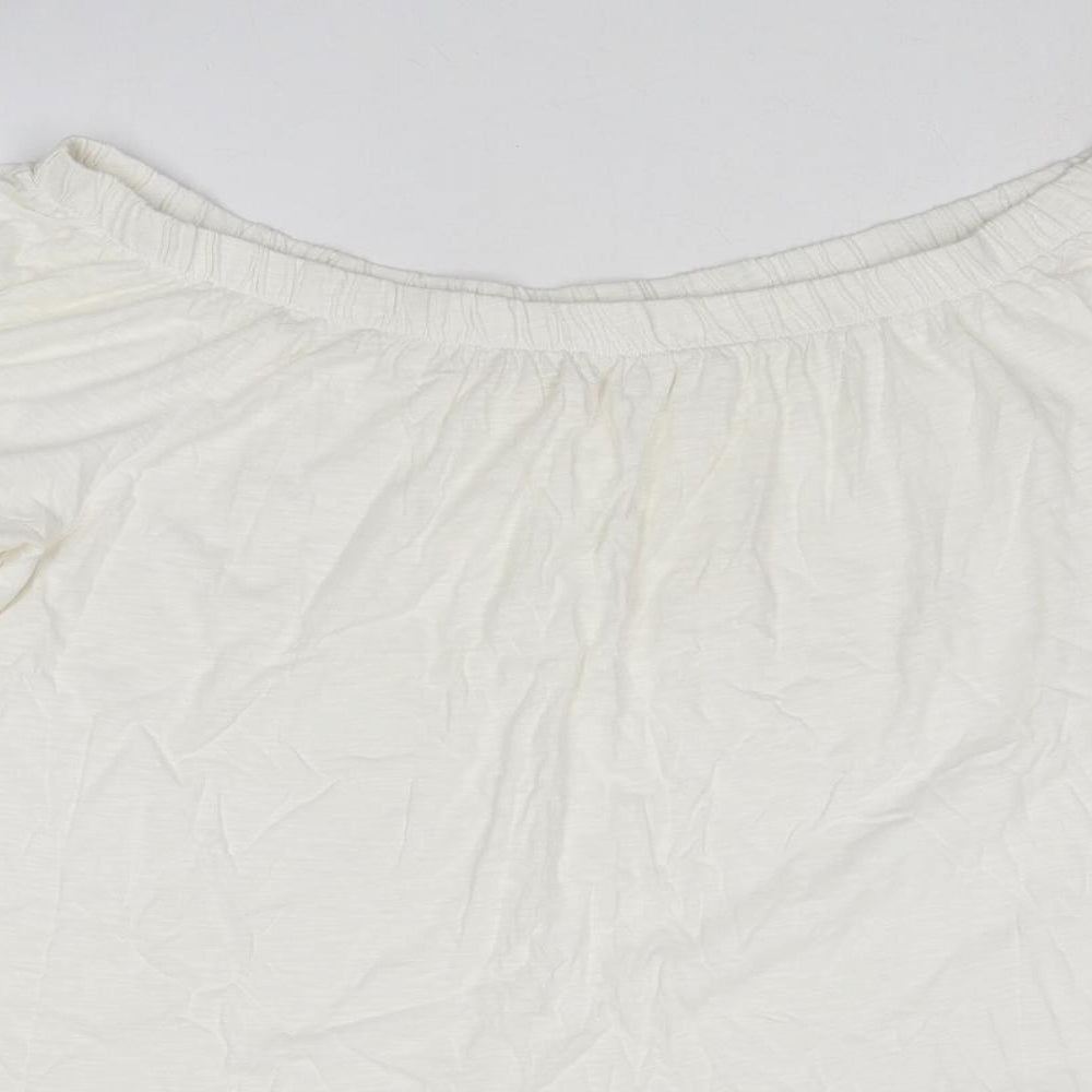 H&M Womens Ivory Cotton Basic Blouse Size M Off the Shoulder - Tie Sleeve Detail