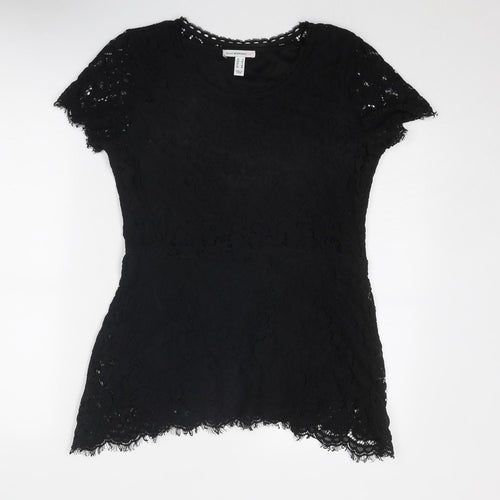 ISSAC MIZRAH Womens Black Cotton Basic Blouse Size M Boat Neck
