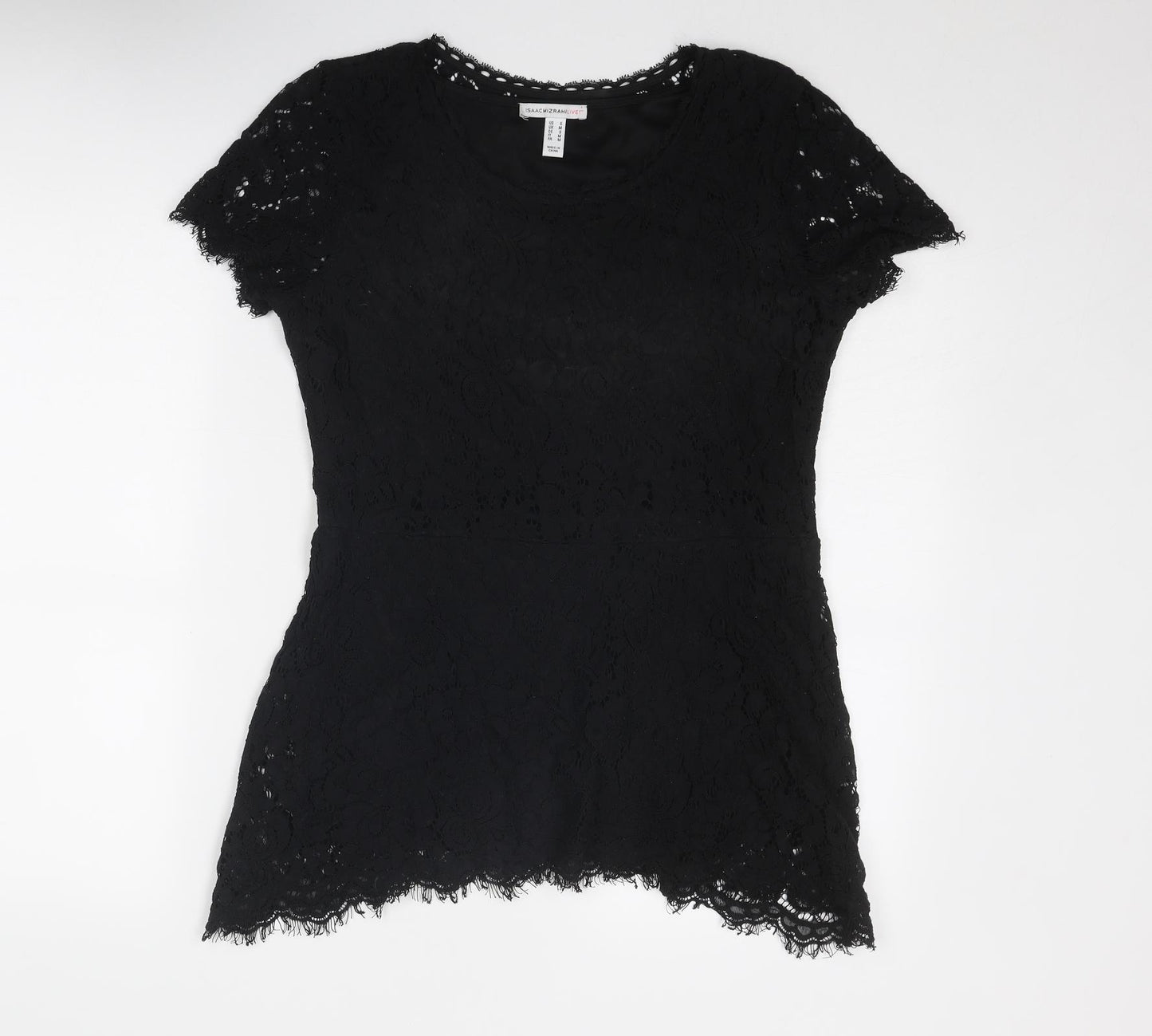 ISSAC MIZRAH Womens Black Cotton Basic Blouse Size M Boat Neck