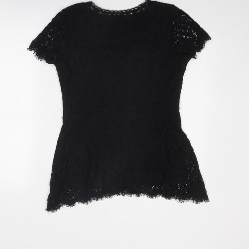 ISSAC MIZRAH Womens Black Cotton Basic Blouse Size M Boat Neck