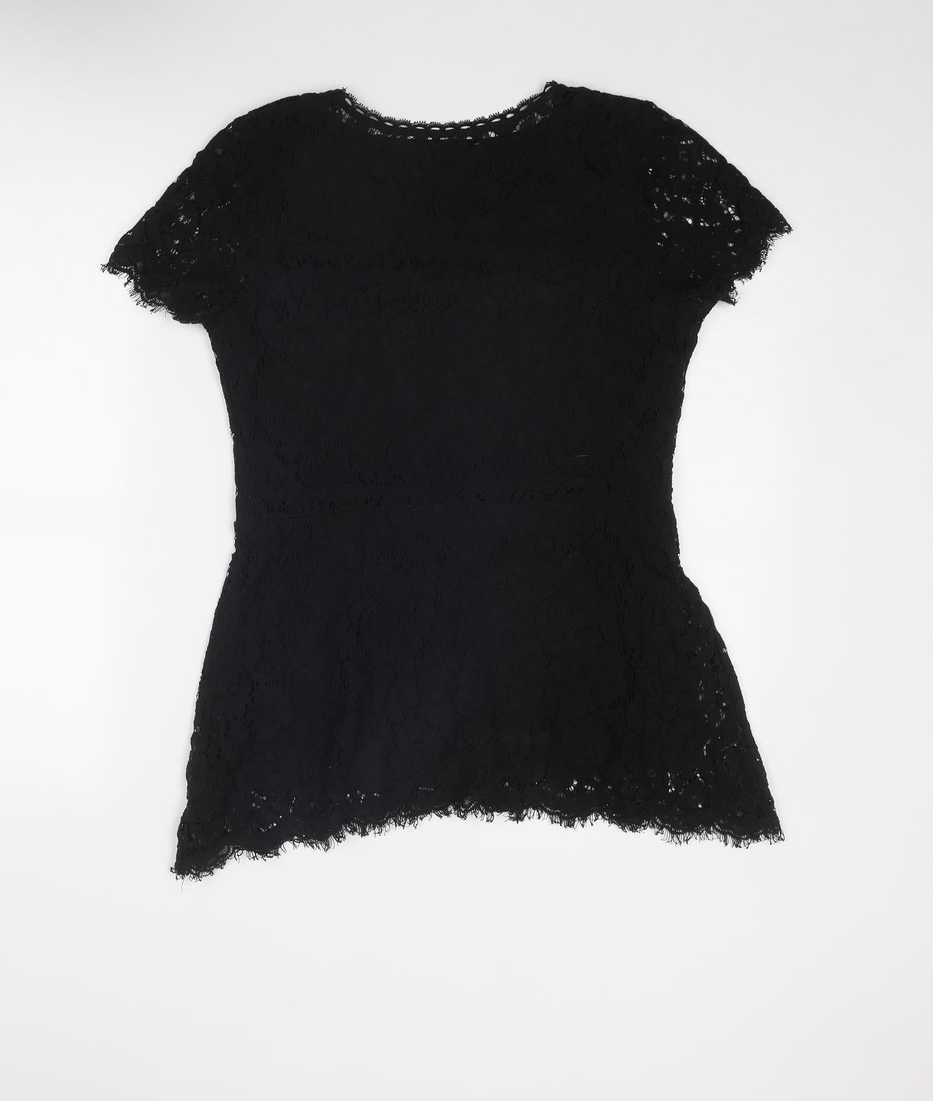 ISSAC MIZRAH Womens Black Cotton Basic Blouse Size M Boat Neck