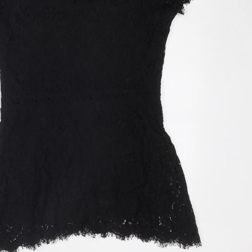 ISSAC MIZRAH Womens Black Cotton Basic Blouse Size M Boat Neck
