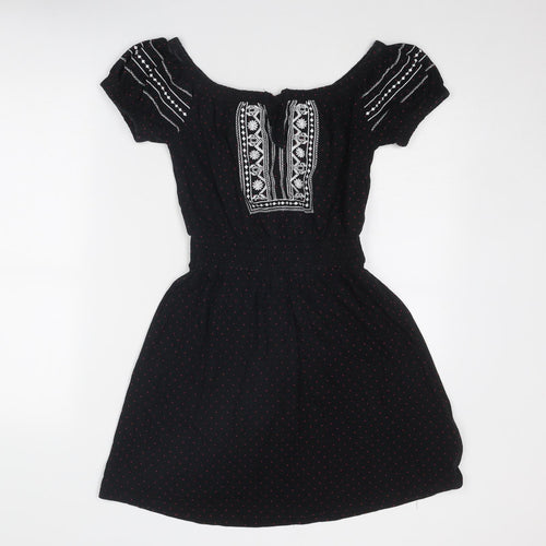 Topshop Womens Black Geometric Cotton Fit & Flare Size 10 Round Neck Pullover