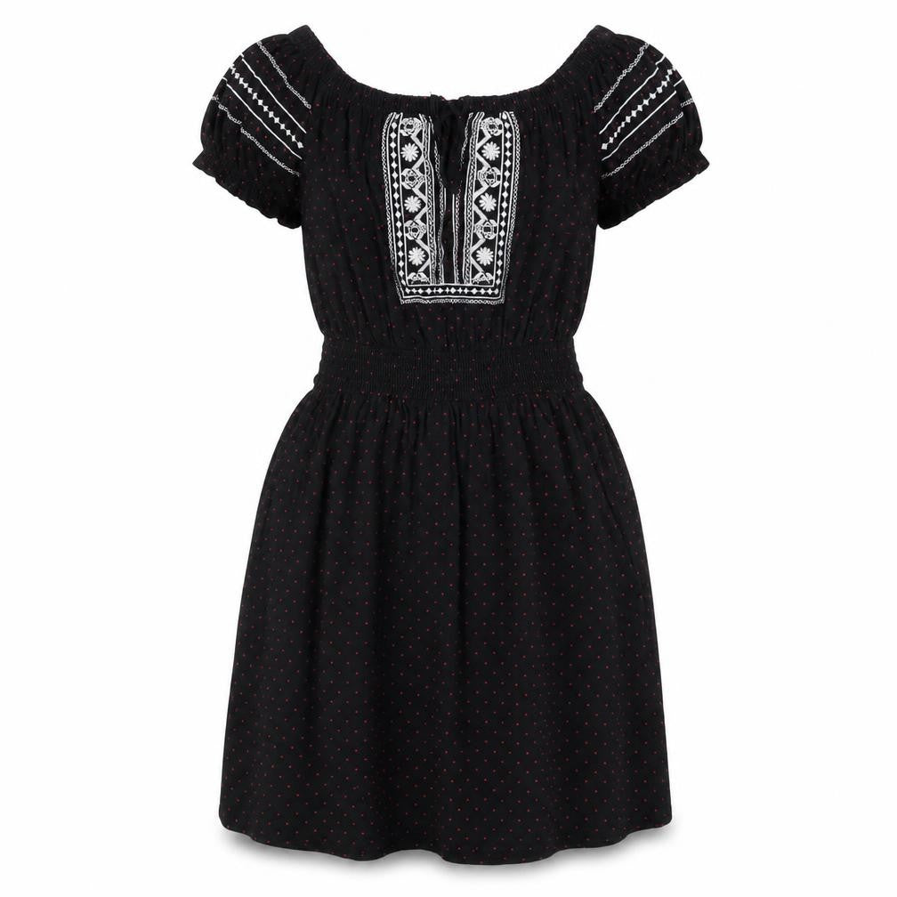 Topshop Womens Black Geometric Cotton Fit & Flare Size 10 Round Neck Pullover