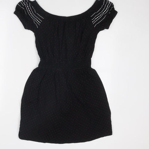 Topshop Womens Black Geometric Cotton Fit & Flare Size 10 Round Neck Pullover