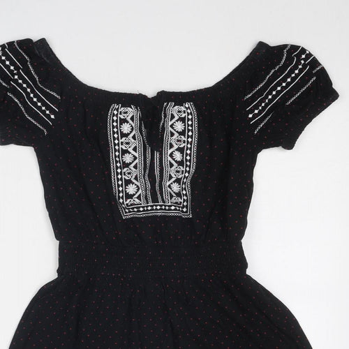 Topshop Womens Black Geometric Cotton Fit & Flare Size 10 Round Neck Pullover
