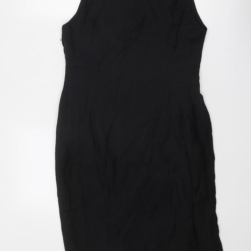 French Connection Womens Black Cupro Shift Size 12 Round Neck Zip