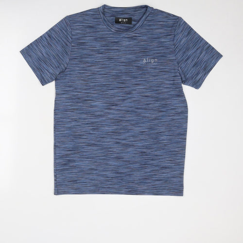 Align Boys Blue Geometric Polyester Basic T-Shirt Size 14-15 Years Round Neck Pullover