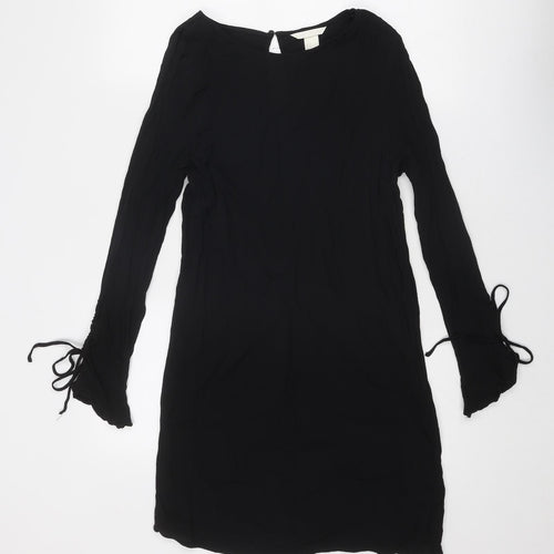 H&M Womens Black Viscose A-Line Size 10 Round Neck Button