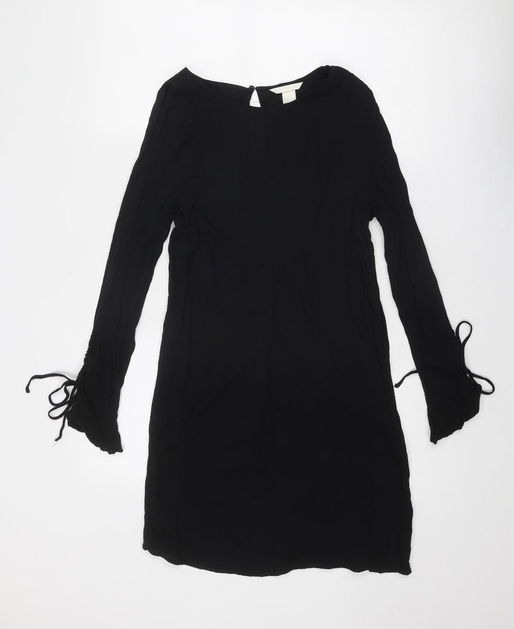 H&M Womens Black Viscose A-Line Size 10 Round Neck Button