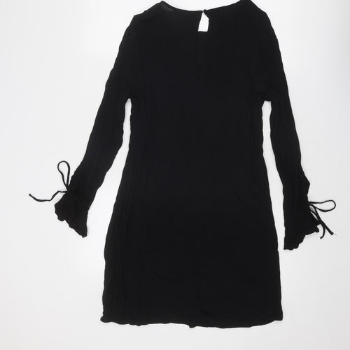 H&M Womens Black Viscose A-Line Size 10 Round Neck Button