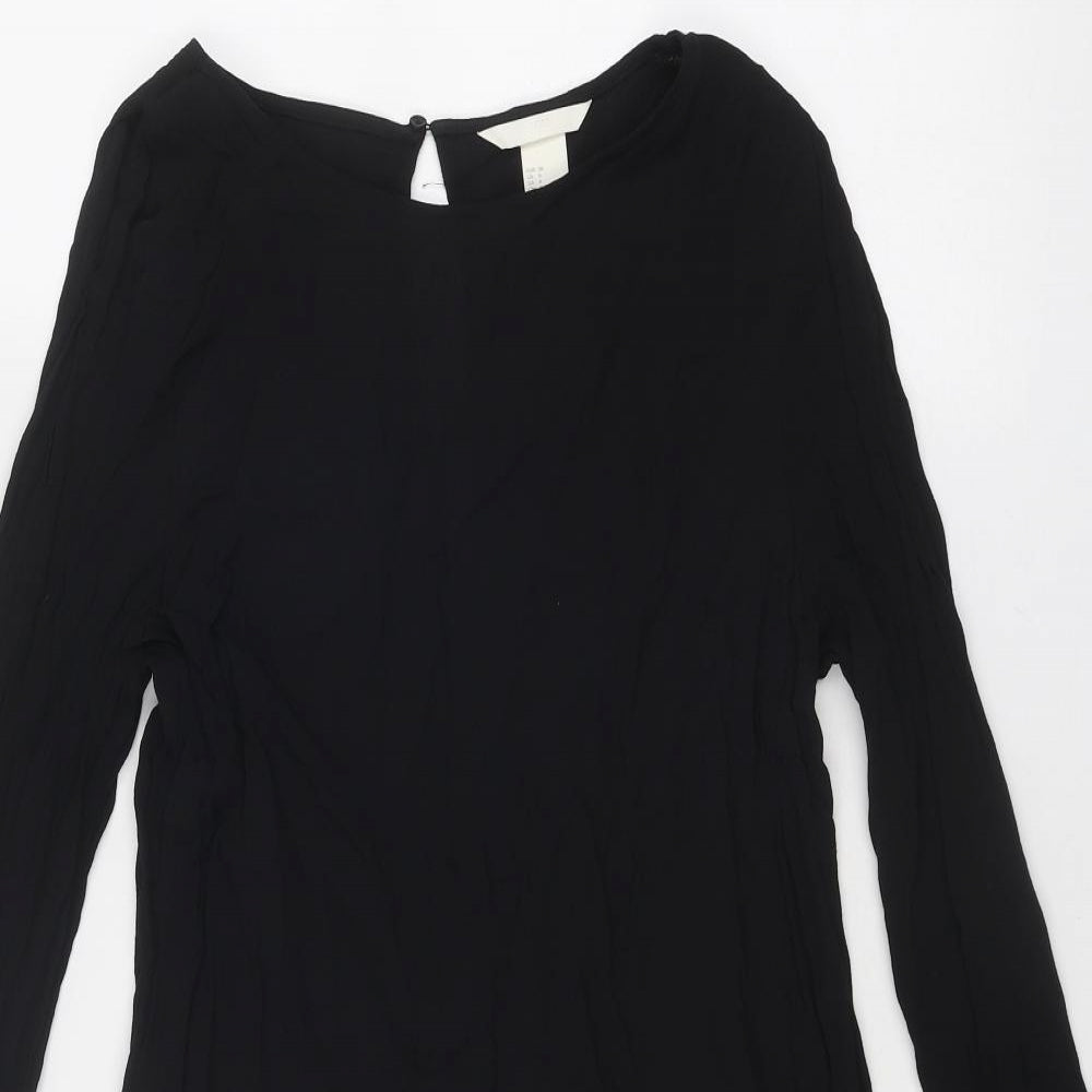 H&M Womens Black Viscose A-Line Size 10 Round Neck Button
