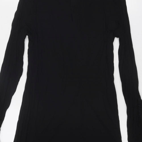 H&M Womens Black Viscose A-Line Size 10 Round Neck Button