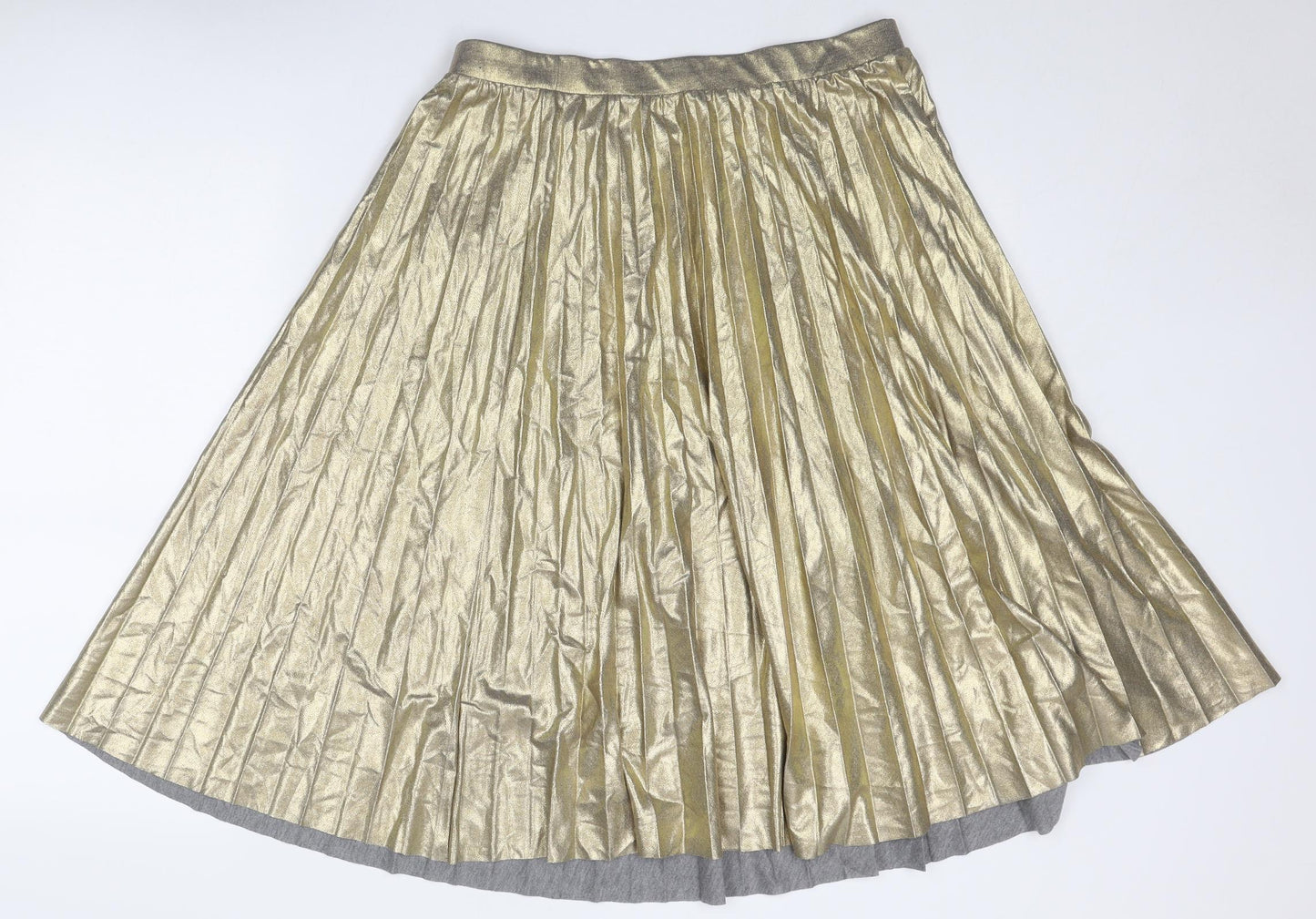 Marks and Spencer Womens Gold Polyester Pleated Skirt Size 14