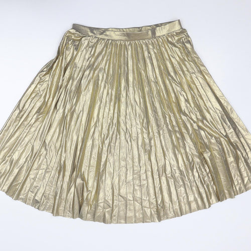 Marks and Spencer Womens Gold Polyester Pleated Skirt Size 14