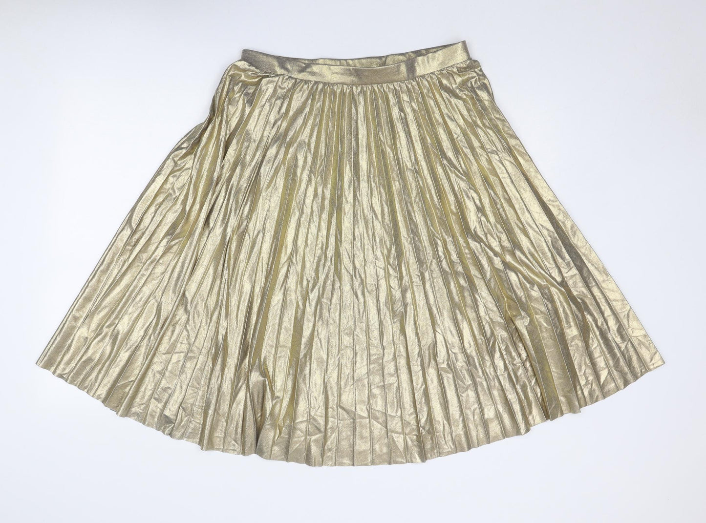 Marks and Spencer Womens Gold Polyester Pleated Skirt Size 14