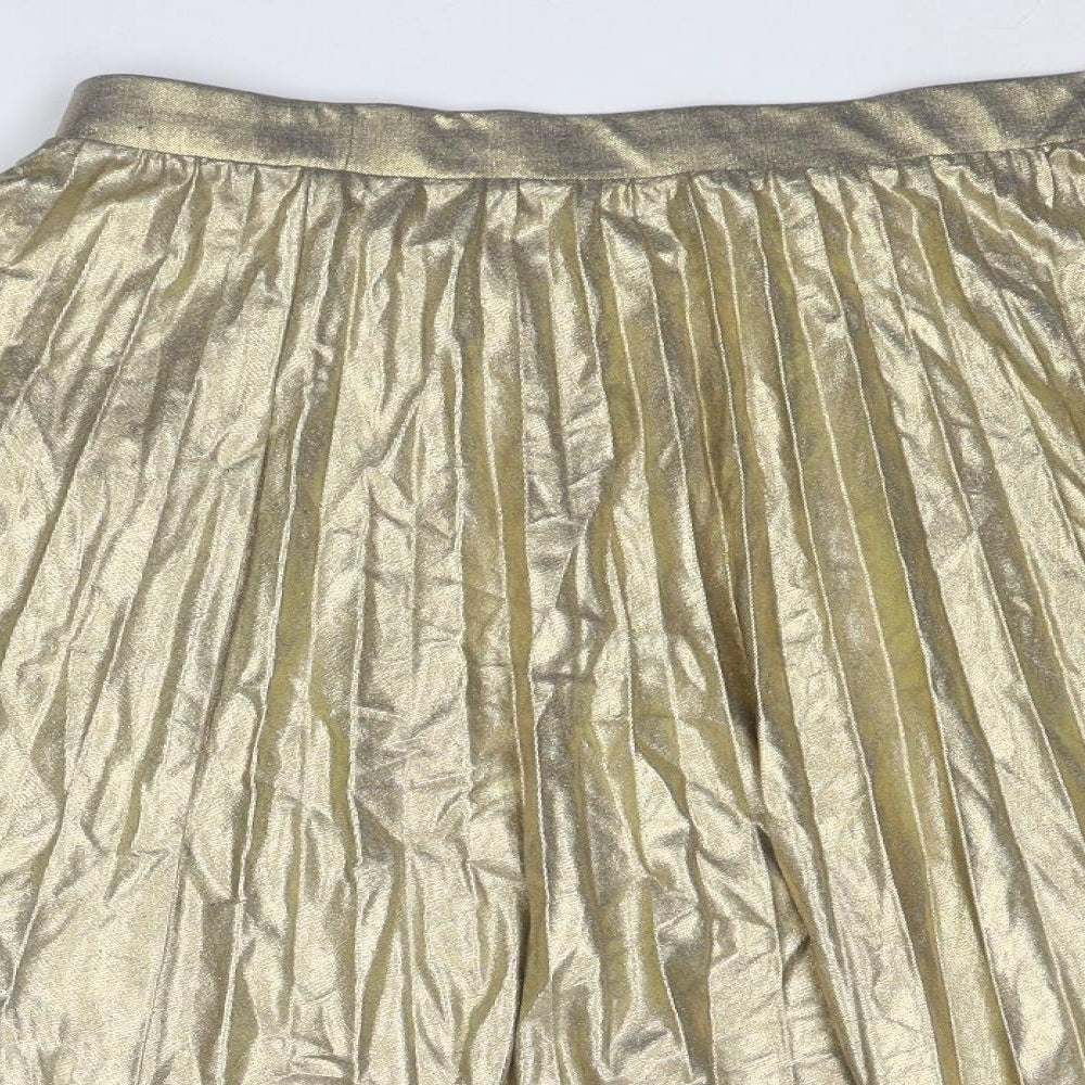 Marks and Spencer Womens Gold Polyester Pleated Skirt Size 14