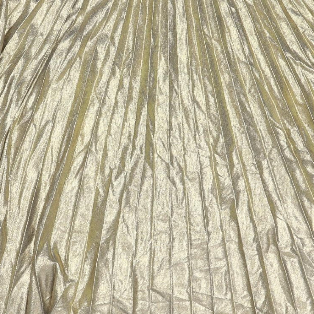 Marks and Spencer Womens Gold Polyester Pleated Skirt Size 14