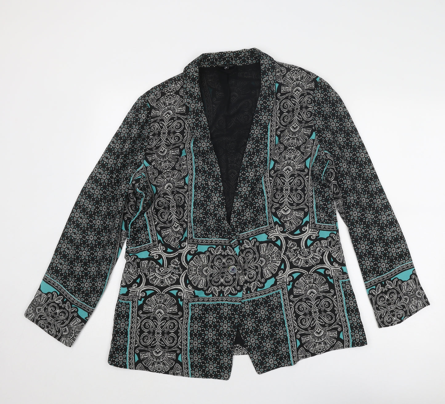 New Look Womens Black Geometric Jacket Blazer Size 14 Button