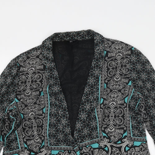 New Look Womens Black Geometric Jacket Blazer Size 14 Button
