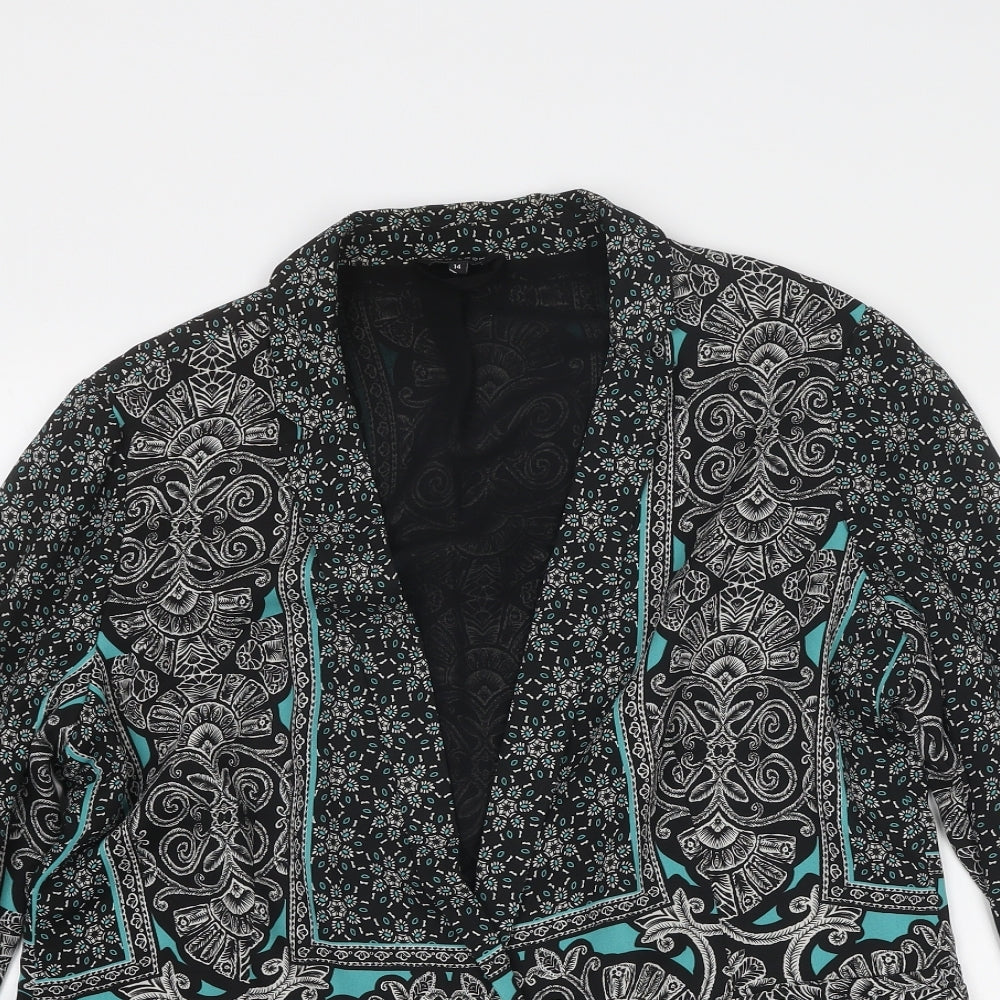 New Look Womens Black Geometric Jacket Blazer Size 14 Button