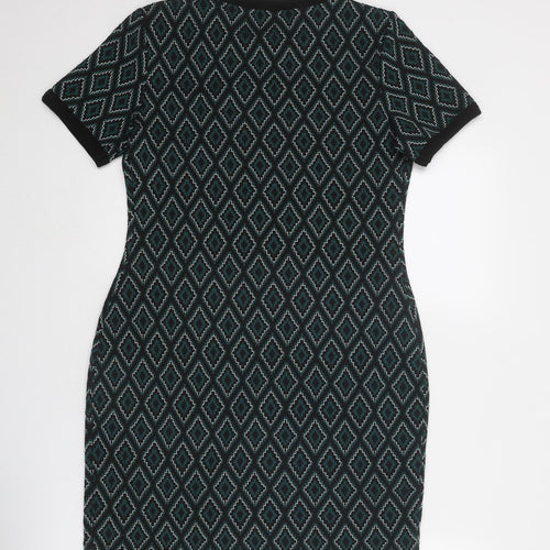 Select Womens Green Geometric Polyester A-Line Size 14 Round Neck Pullover