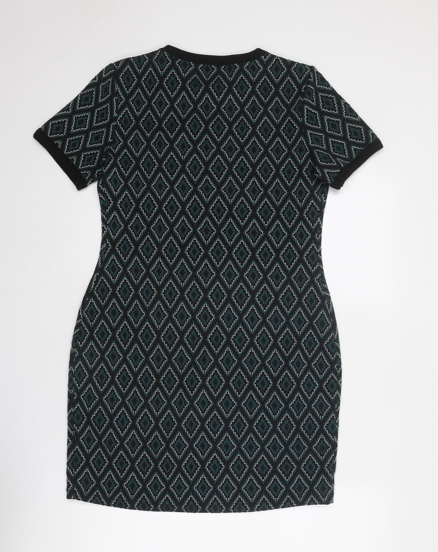 Select Womens Green Geometric Polyester A-Line Size 14 Round Neck Pullover