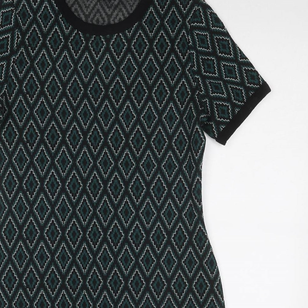 Select Womens Green Geometric Polyester A-Line Size 14 Round Neck Pullover