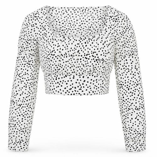 Missguided Womens White Animal Print Polyester Cropped Blouse Size 8 Scoop Neck - Spotted