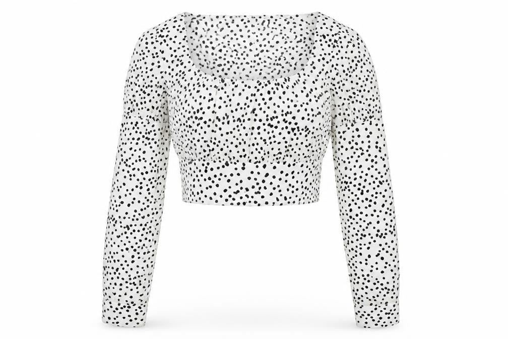 Missguided Womens White Animal Print Polyester Cropped Blouse Size 8 Scoop Neck - Spotted