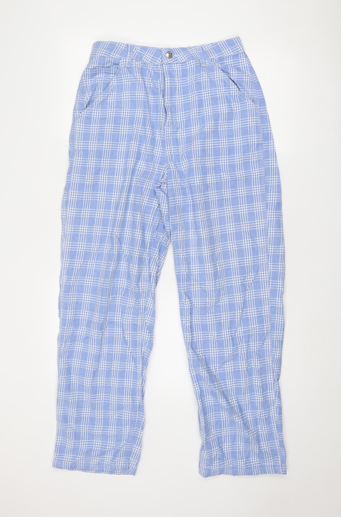 ASOS Womens Blue Plaid Cotton Straight Jeans Size 12 Regular Zip