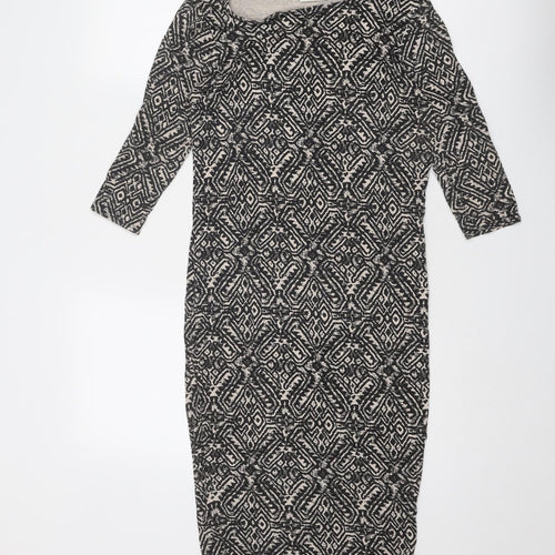 River Island Womens Black Geometric Viscose A-Line Size 8 Round Neck Pullover