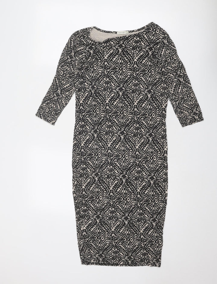 River Island Womens Black Geometric Viscose A-Line Size 8 Round Neck Pullover