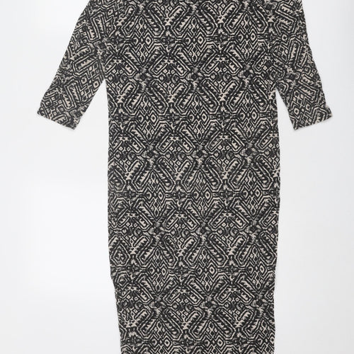 River Island Womens Black Geometric Viscose A-Line Size 8 Round Neck Pullover