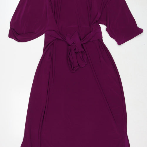 Bonmarché Womens Purple Polyester A-Line Size 18 Boat Neck Pullover - Tie Front Detail