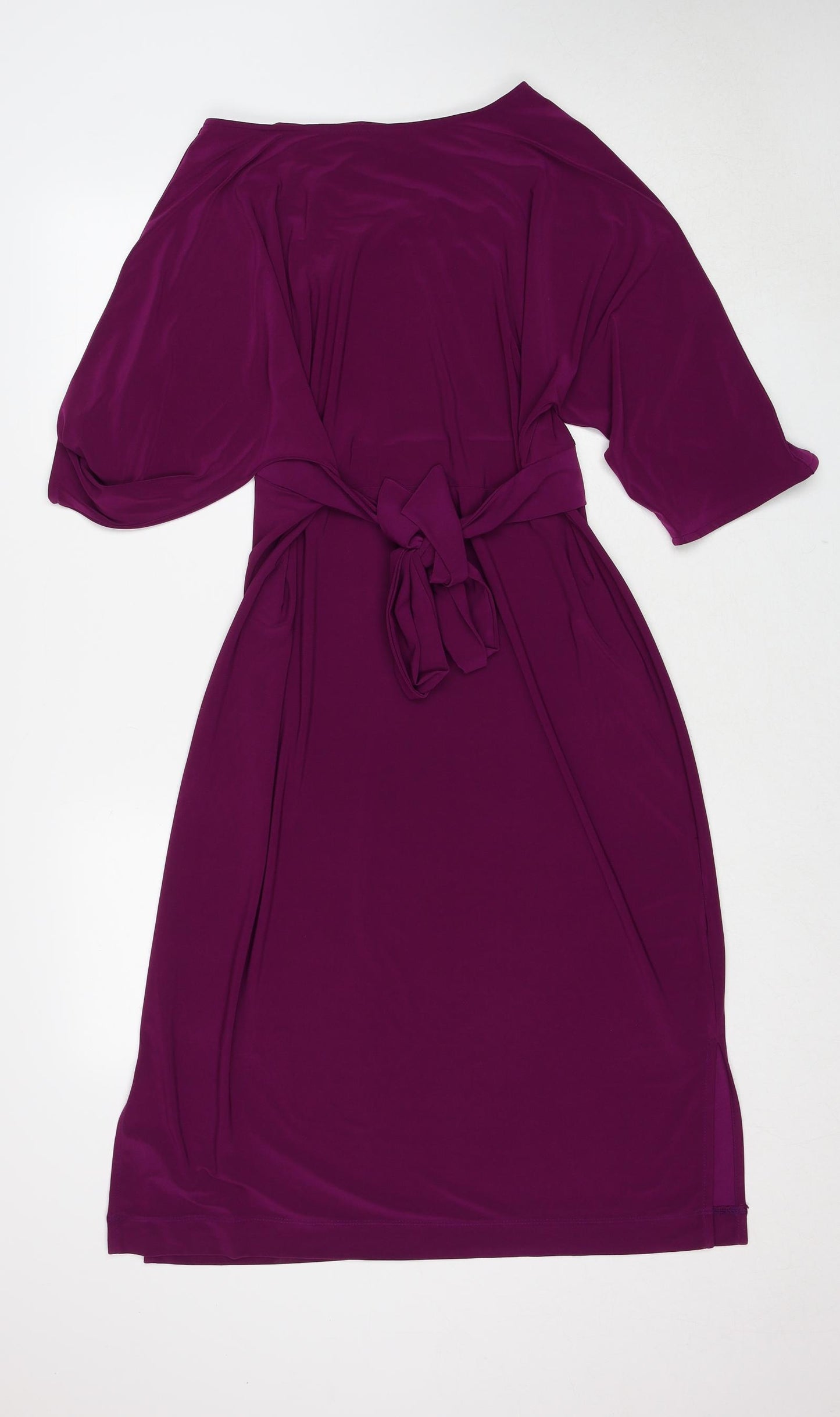 Bonmarché Womens Purple Polyester A-Line Size 18 Boat Neck Pullover - Tie Front Detail